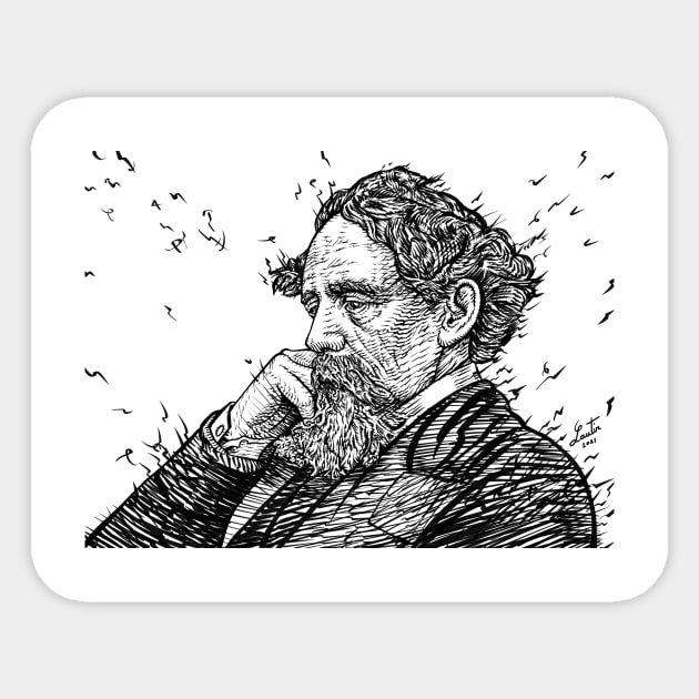 CHARLES DICKENS - ink portrait .1 Sticker by lautir